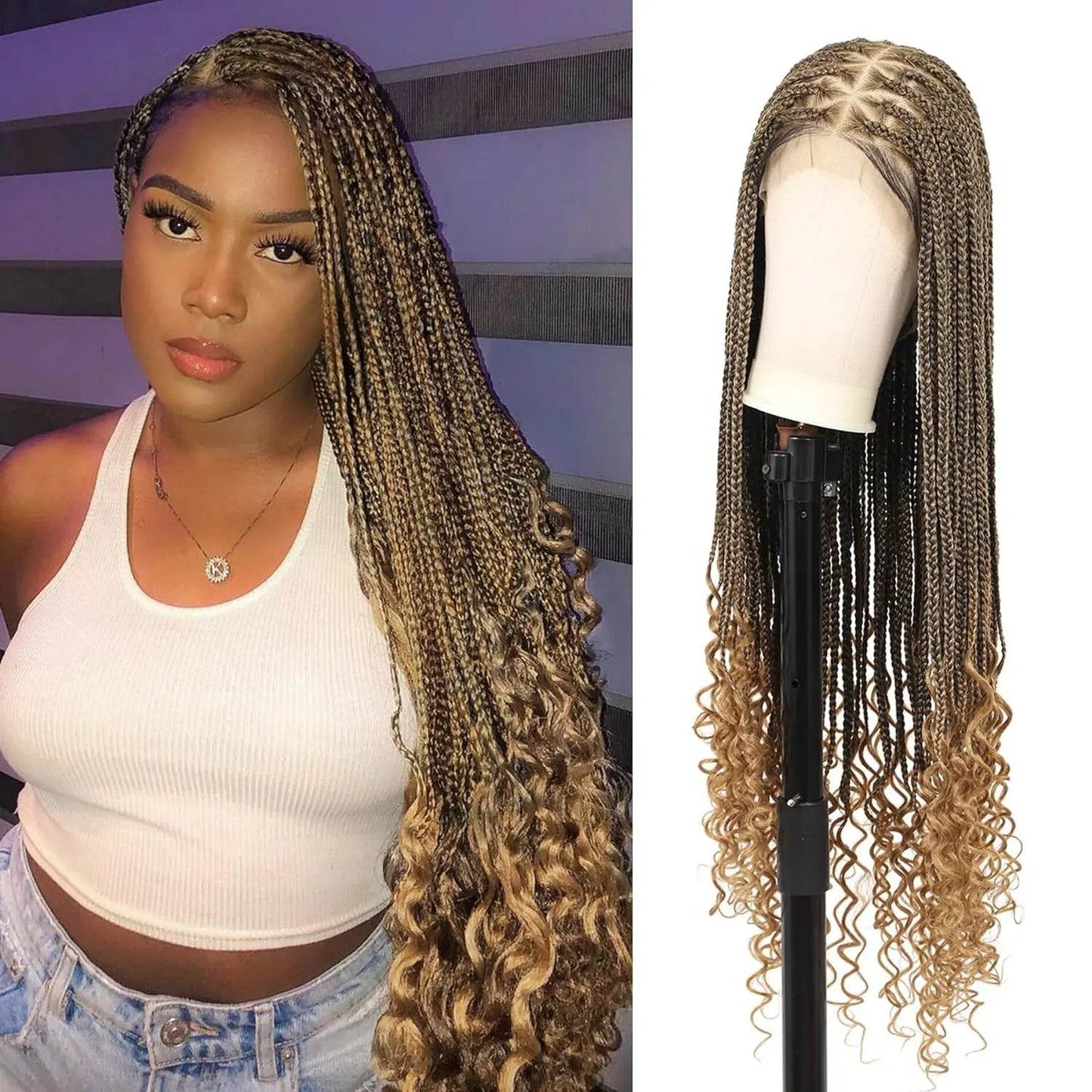 Perruque Full Lace avec Nattes à Trois Brins – Cheveux en Fibre - Afrotix
