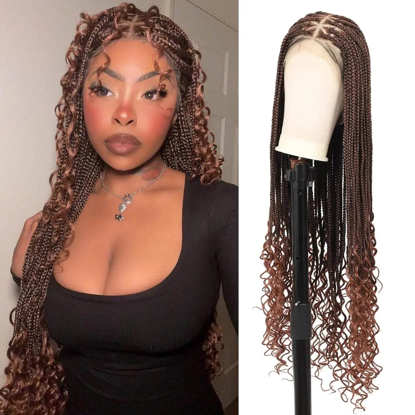 Perruque Full Lace avec Nattes à Trois Brins – Cheveux en Fibre - Afrotix