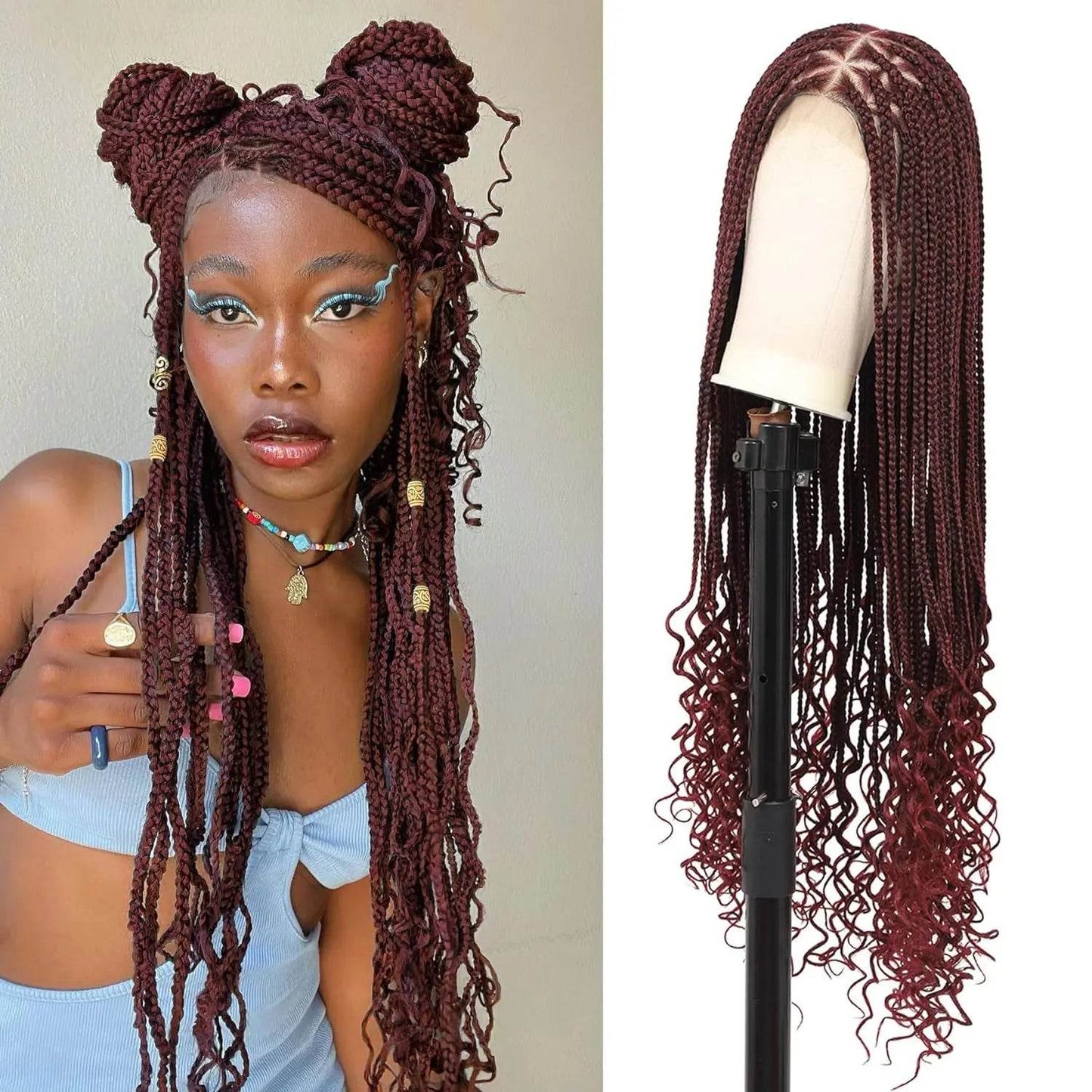 Perruque Full Lace avec Nattes à Trois Brins – Cheveux en Fibre - Afrotix