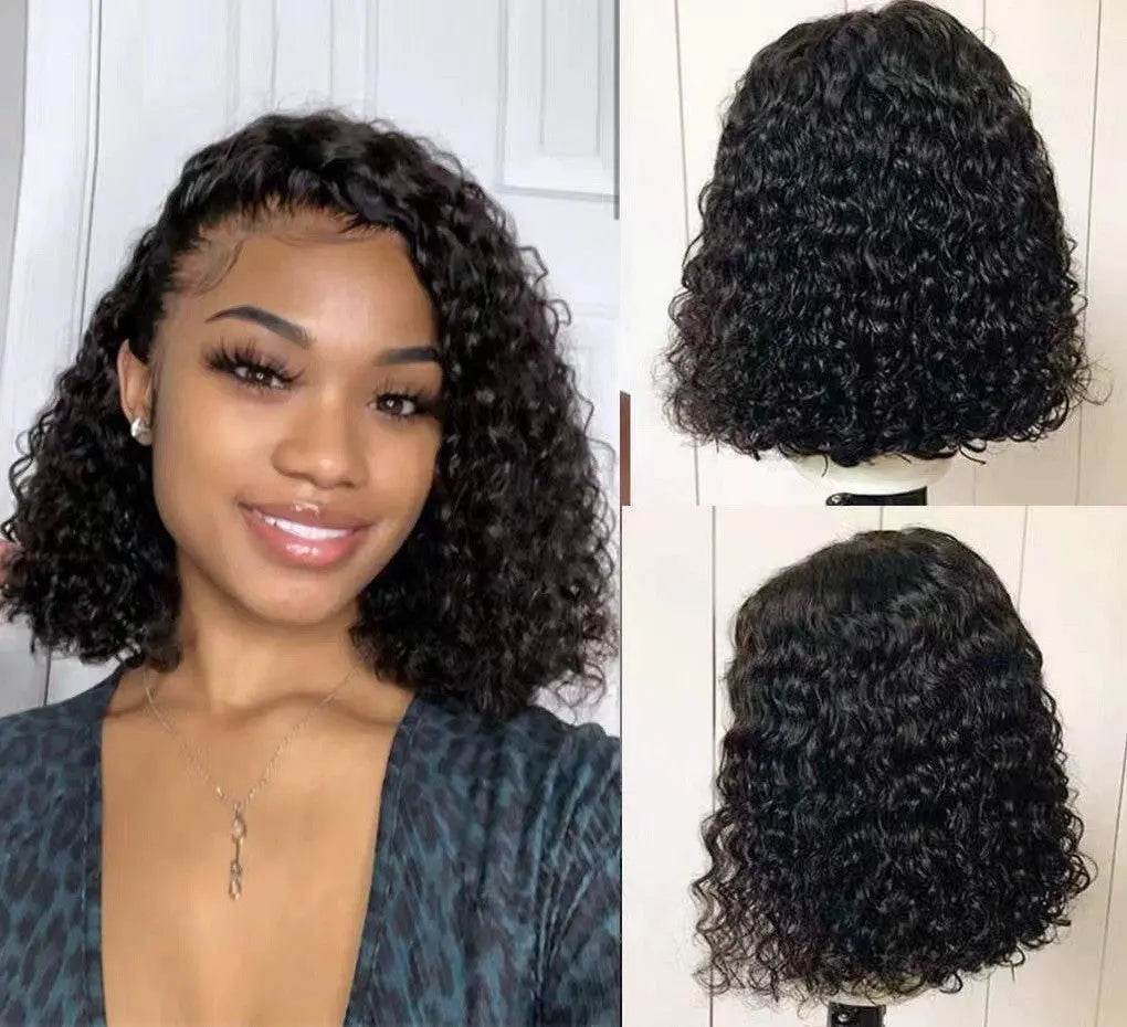 Perruque transfrontalière pour femmes européennes et américaines, couvre-chef en fibre chimique, cheveux noirs courts et bouclés, enveloppé à la main, - Afrotix