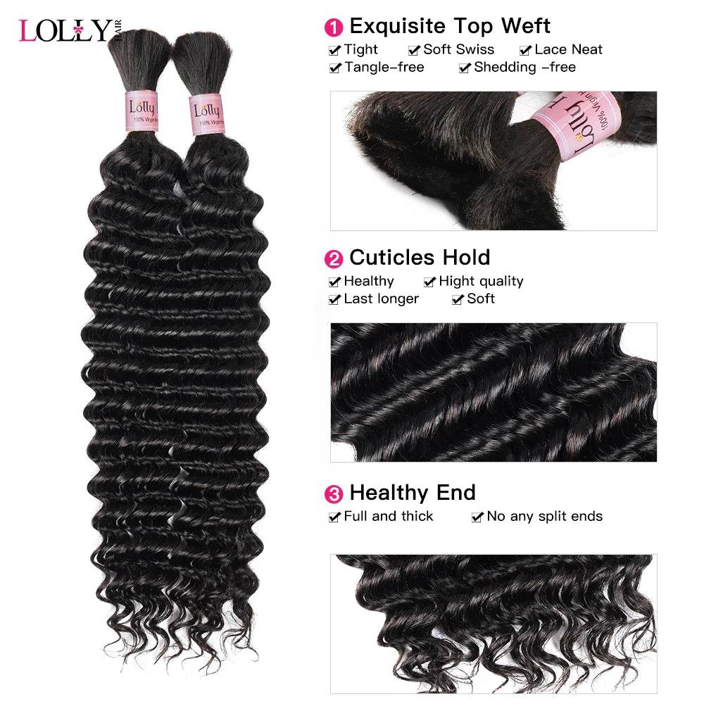Bulk Human Hair Deep Wave for Braiding – 100% Brazilian Remy Hair . 100 et 50 grammes - Afrotix