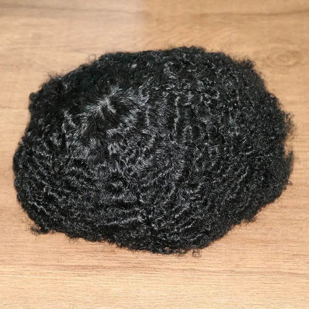 Curly Male Afro Respirant Suisse Dentelle & PU Hommes Toupee Noir 100% Cheveux Humains - Afrotix