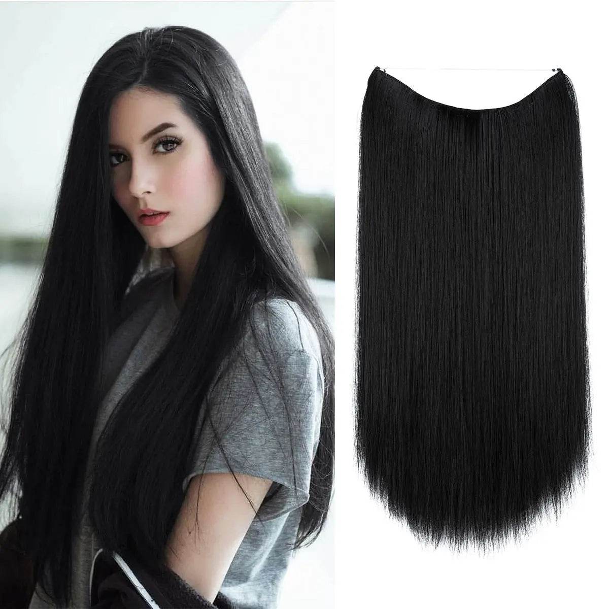 Wigs Women's Natural Wigs, One-piece Long Straight Hair, High-temperature Silk Fish Line Hair Extensions - Afrotix