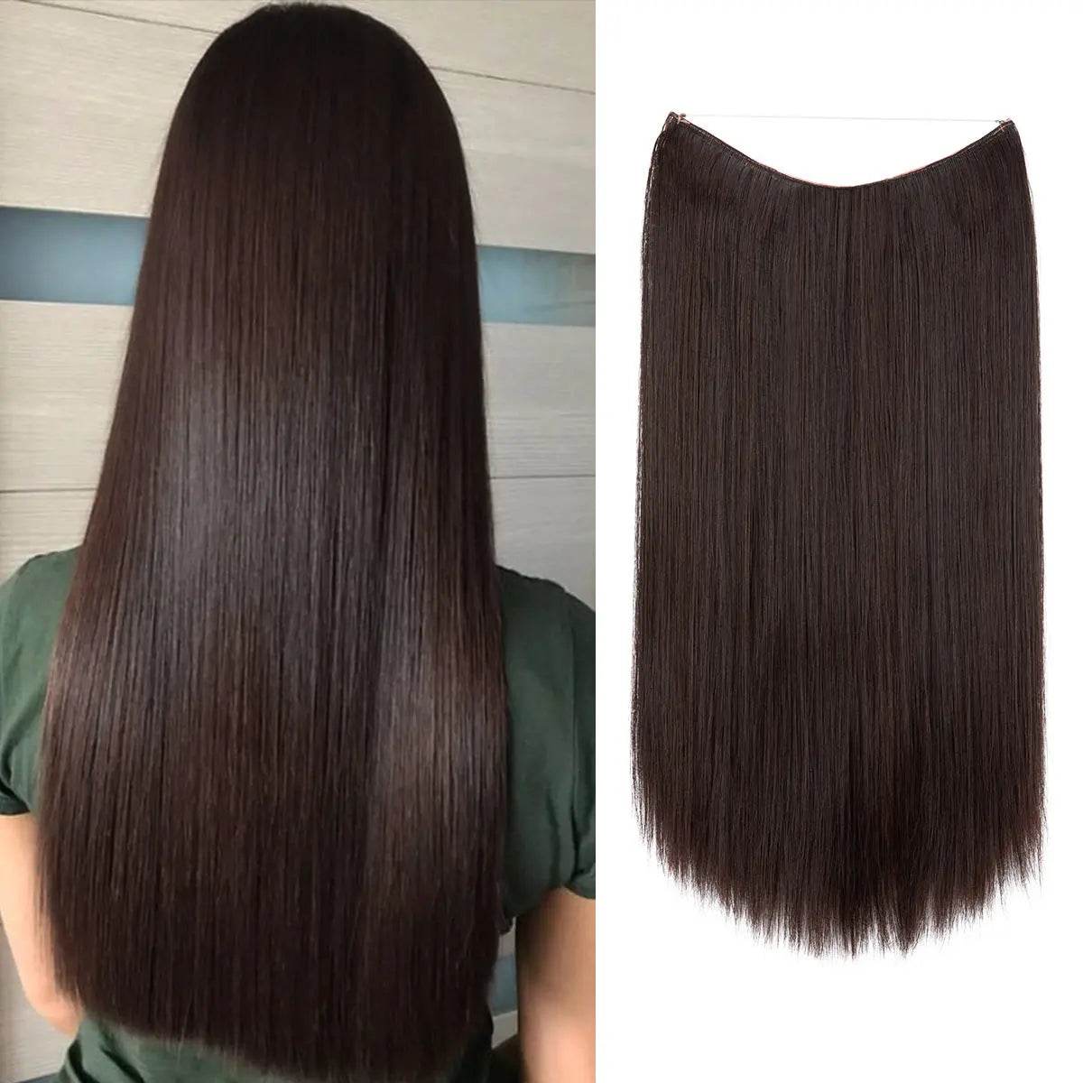 Wigs Women's Natural Wigs, One-piece Long Straight Hair, High-temperature Silk Fish Line Hair Extensions - Afrotix