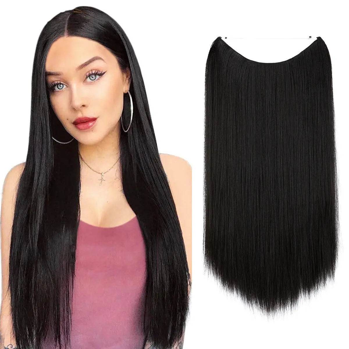 Wigs Women's Natural Wigs, One-piece Long Straight Hair, High-temperature Silk Fish Line Hair Extensions - Afrotix