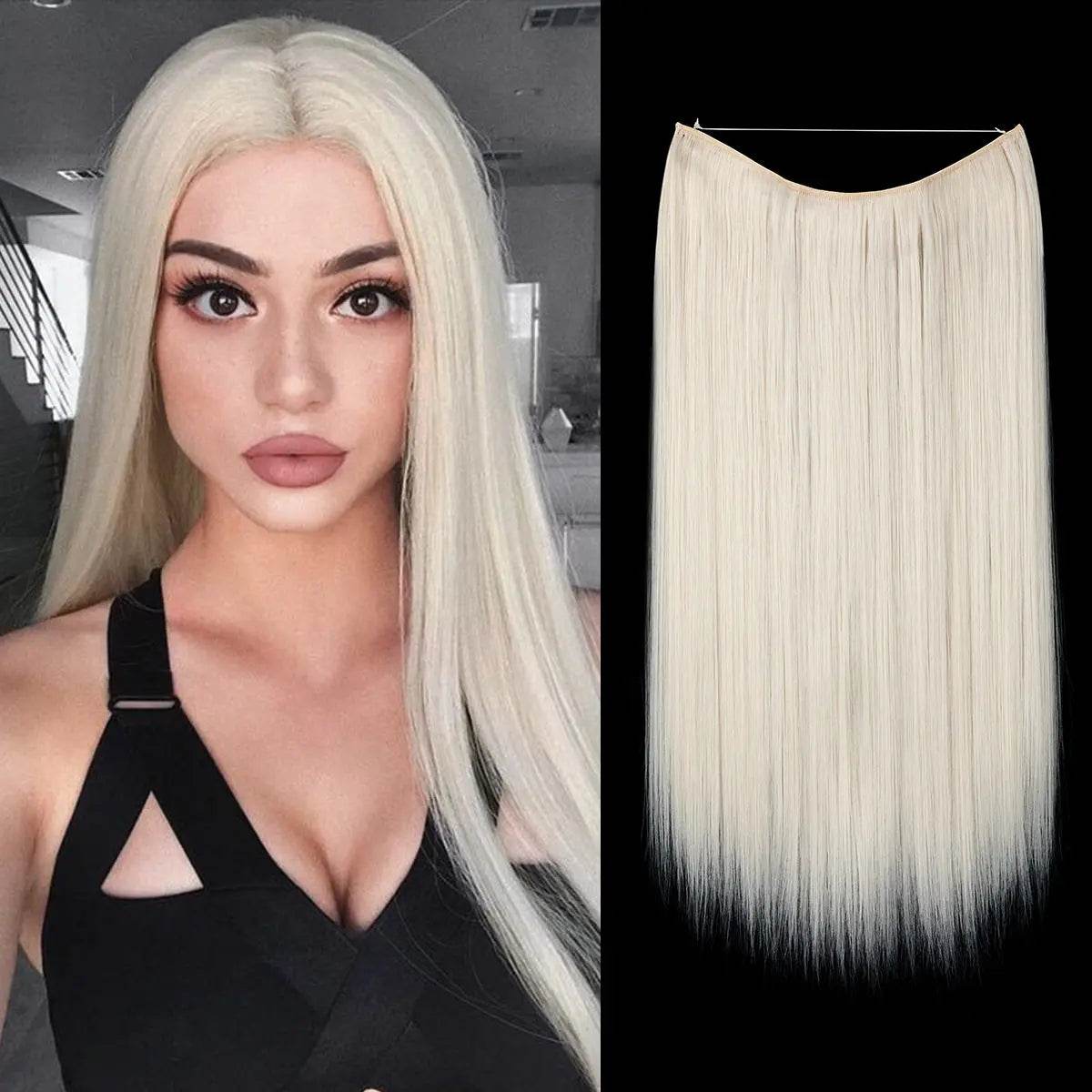 Wigs Women's Natural Wigs, One-piece Long Straight Hair, High-temperature Silk Fish Line Hair Extensions - Afrotix