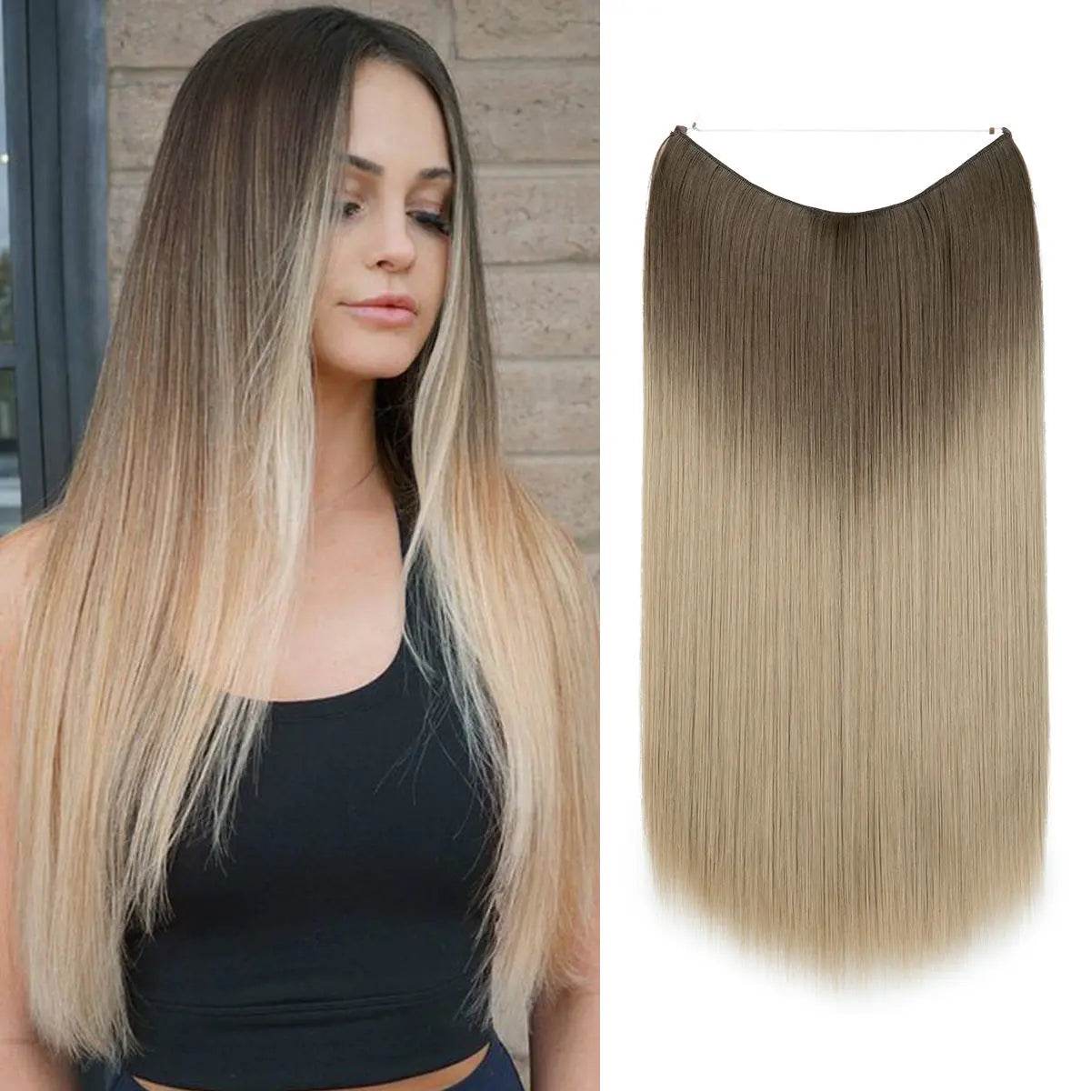 Wigs Women's Natural Wigs, One-piece Long Straight Hair, High-temperature Silk Fish Line Hair Extensions - Afrotix