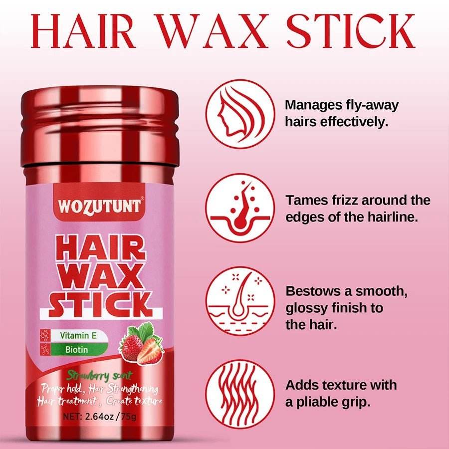 Bâton de cire capillaire à la fraise - Infusé de vitamine E, pour des cheveux lisses et sans frisottis - Afrotix