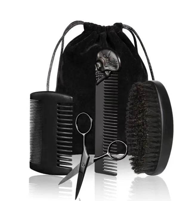 Kit Brosse à Barbe en Poils de Sanglier – 3/4 Pièces avec Pochette Cadeau - Afrotix