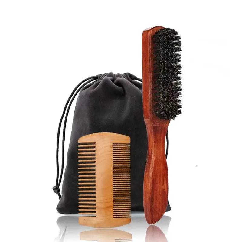 Kit Brosse à Barbe en Poils de Sanglier – 3/4 Pièces avec Pochette Cadeau - Afrotix