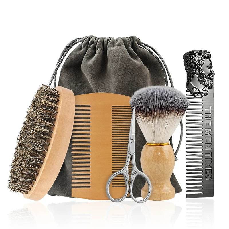 Kit Brosse à Barbe en Poils de Sanglier – 3/4 Pièces avec Pochette Cadeau - Afrotix