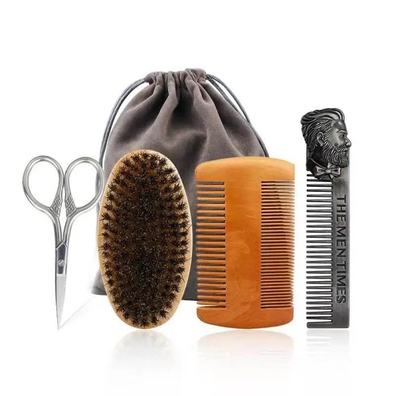 Kit Brosse à Barbe en Poils de Sanglier – 3/4 Pièces avec Pochette Cadeau - Afrotix