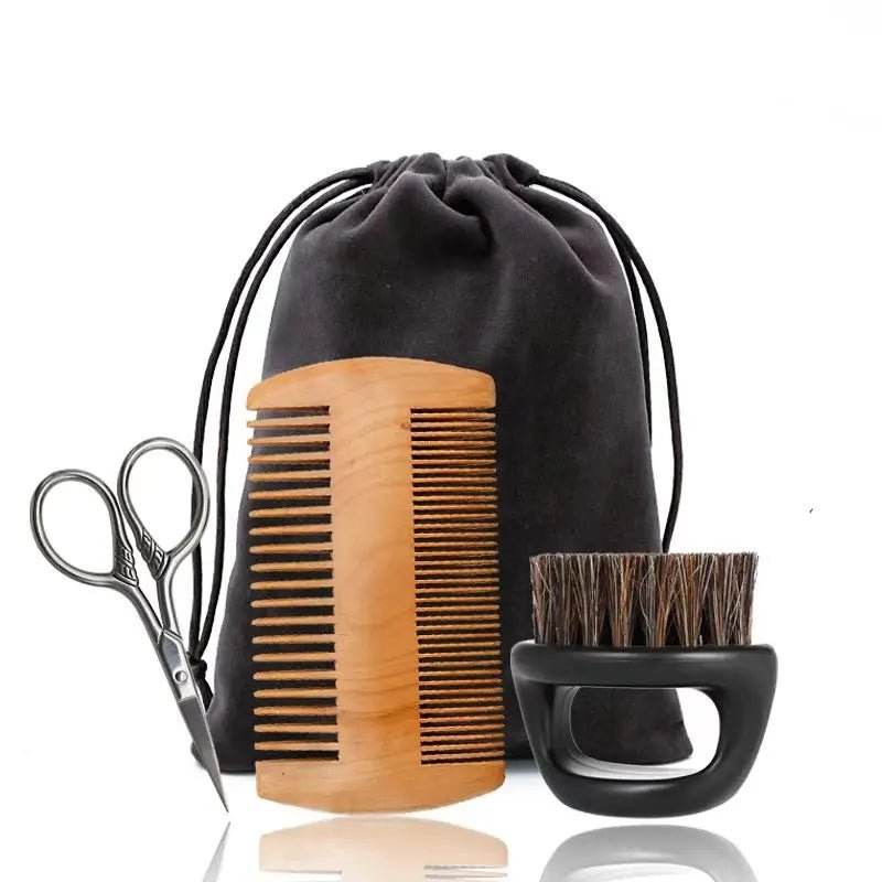 Kit Brosse à Barbe en Poils de Sanglier – 3/4 Pièces avec Pochette Cadeau - Afrotix