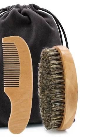 Kit Brosse à Barbe en Poils de Sanglier – 3/4 Pièces avec Pochette Cadeau - Afrotix