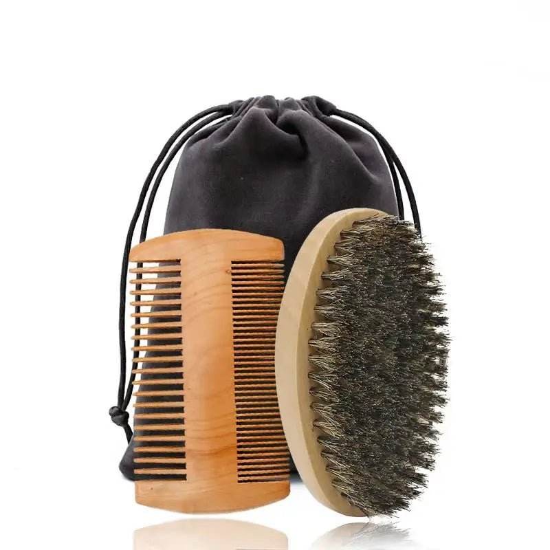 Kit Brosse à Barbe en Poils de Sanglier – 3/4 Pièces avec Pochette Cadeau - Afrotix