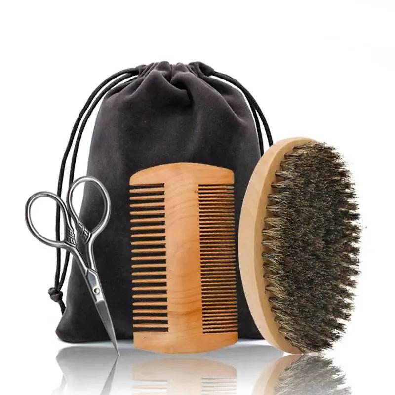 Kit Brosse à Barbe en Poils de Sanglier – 3/4 Pièces avec Pochette Cadeau - Afrotix
