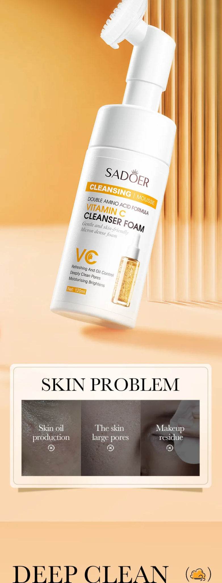 Nettoyant visage moussant à la vitamine C et au Q10, - Afrotix