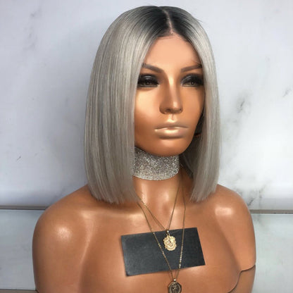 Peluca de mujer - Mitad negra mitad gris - Corte bobo recto - Cabello sintético
