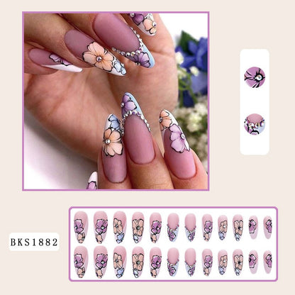 Nail Art Ongles en Amande Ongles Finis Ongles Portables Nail Art Mi-Long Patch Ins Style HOT GIRL,