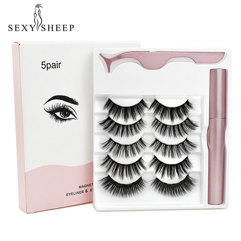 5 Pairs Magnetic Eyelashes Natural long Magnetic Eyeliner Magnetic False Eyelashes Tweezer Set Makeup Set Eyelash Extension eprolo