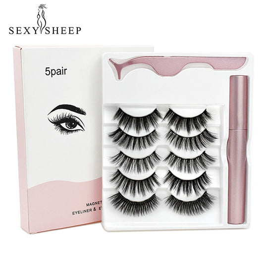 5 Pairs Magnetic Eyelashes Natural long Magnetic Eyeliner Magnetic False Eyelashes Tweezer Set Makeup Set Eyelash Extension eprolo