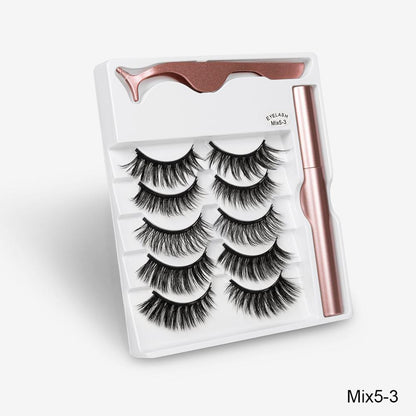 5 Pairs Magnetic Eyelashes Natural long Magnetic Eyeliner Magnetic False Eyelashes Tweezer Set Makeup Set Eyelash Extension eprolo