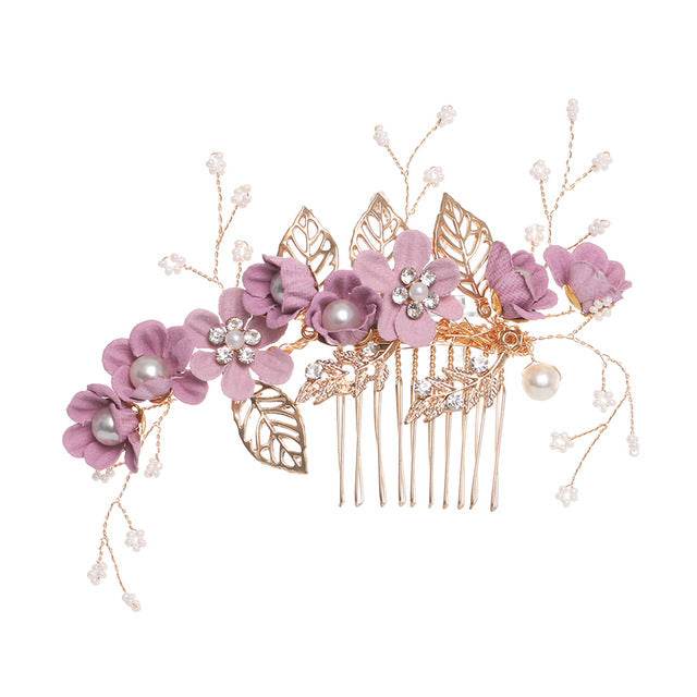 Peignes à cheveux de luxe à fleurs accessoires de cheveux de mariage, feuilles d'or, - Afrotix