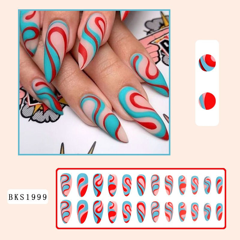 Nail Art Ongles en Amande Ongles Finis Ongles Portables Nail Art Mi-Long Patch Ins Style HOT GIRL,