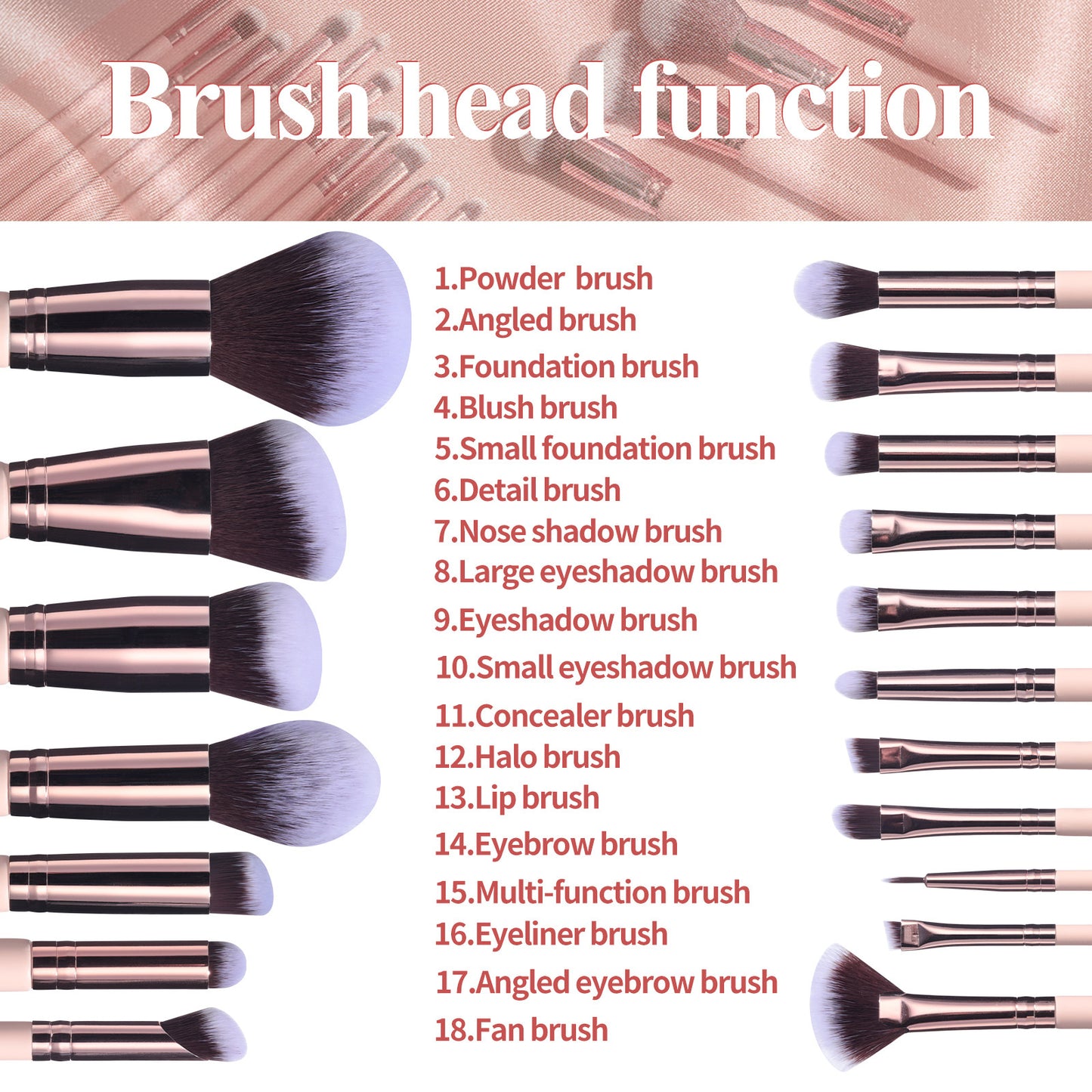 Juego de 18 brochas de maquillaje: con cubo giratorio y esponja para polvos