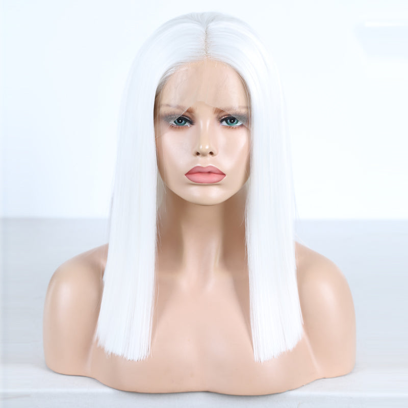 Perruques Courtes Style Bob T Blancs avec Dentelle et Baby Hair