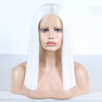 Perruques Courtes Style Bob T Blancs avec Dentelle et Baby Hair
