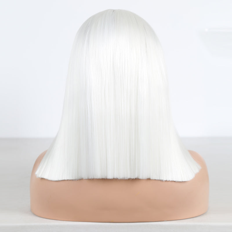 Perruques Courtes Style Bob T Blancs avec Dentelle et Baby Hair