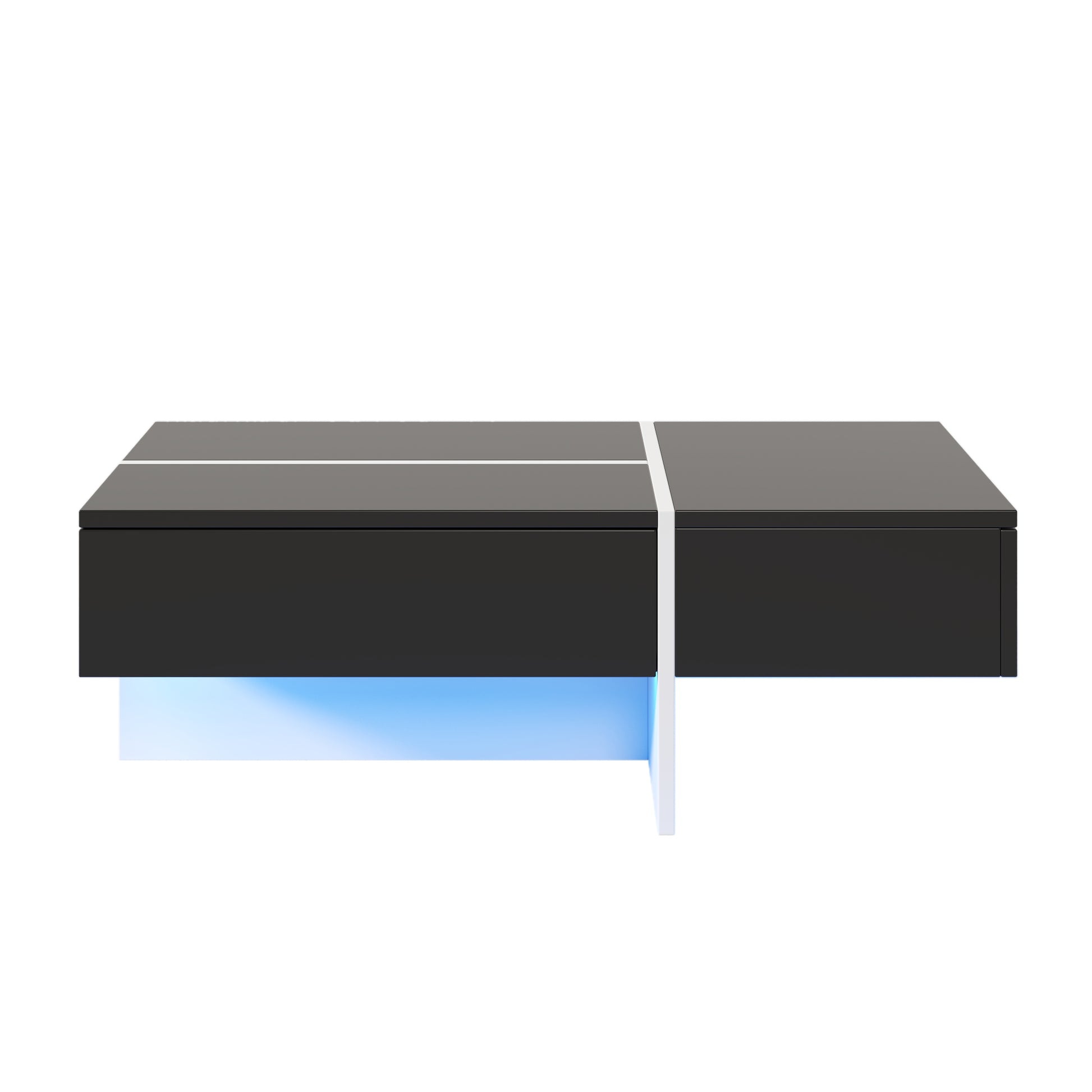 Table basse brillante, structure en imitation marbre blanc et table assortie en noir, meuble de salon, 100*50*34,5 cm, avec système d'éclairage LED contrôlé par application