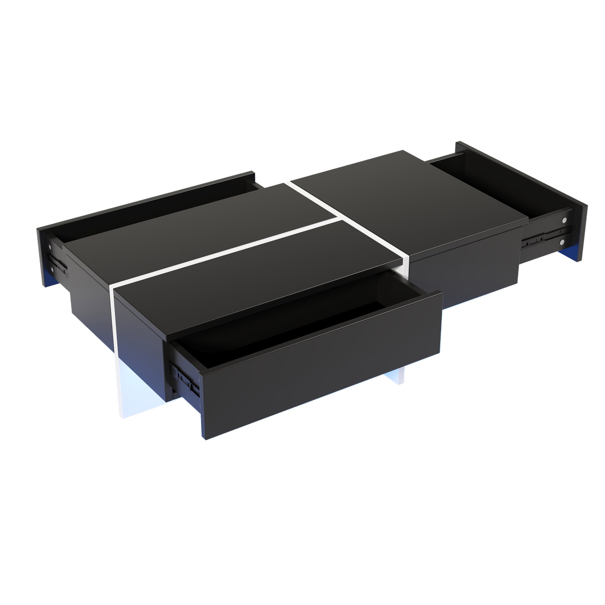 Table basse brillante, structure en imitation marbre blanc et table assortie en noir, meuble de salon, 100*50*34,5 cm, avec système d'éclairage LED contrôlé par application