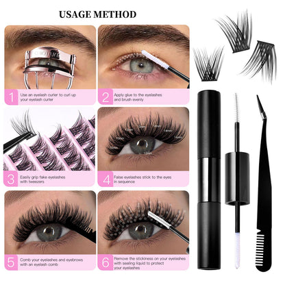 Kit DIY Extensions de Cils – Set Privé avec Clusters, Colle et Pince