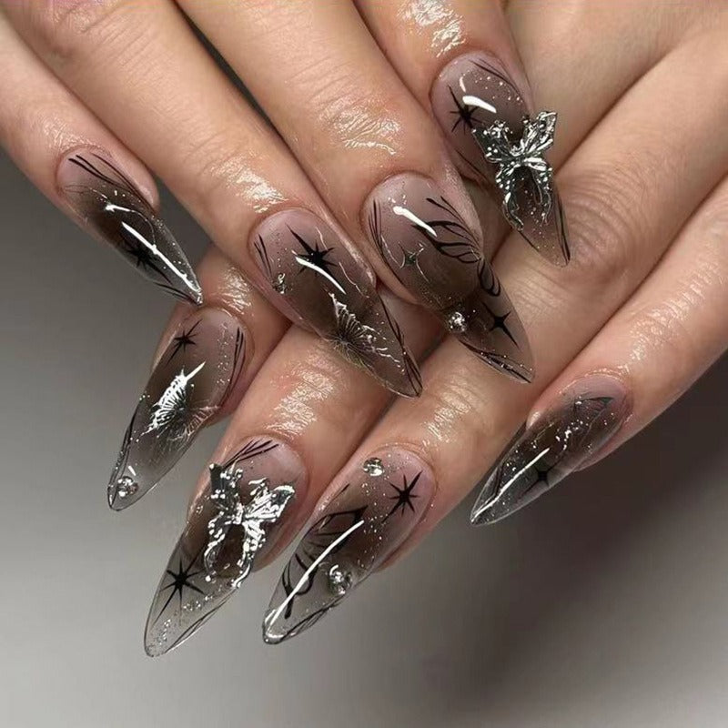 Arco usa manicura uñas largas almendradas uñas postizas.