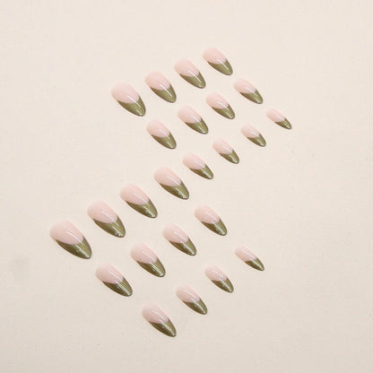 Faux Ongles en Pièces Spéciales, French Manicure en Or Perlé avec Ongles Amandes
