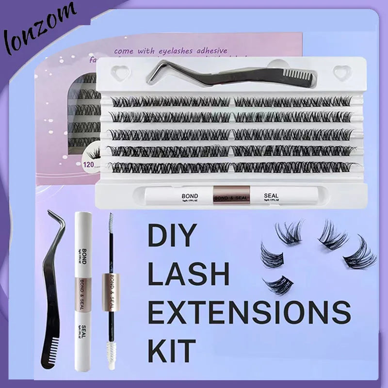 Kit d'extension de faux cils à faire soi-même, aspect naturel, 120 grappes, vente à chaud