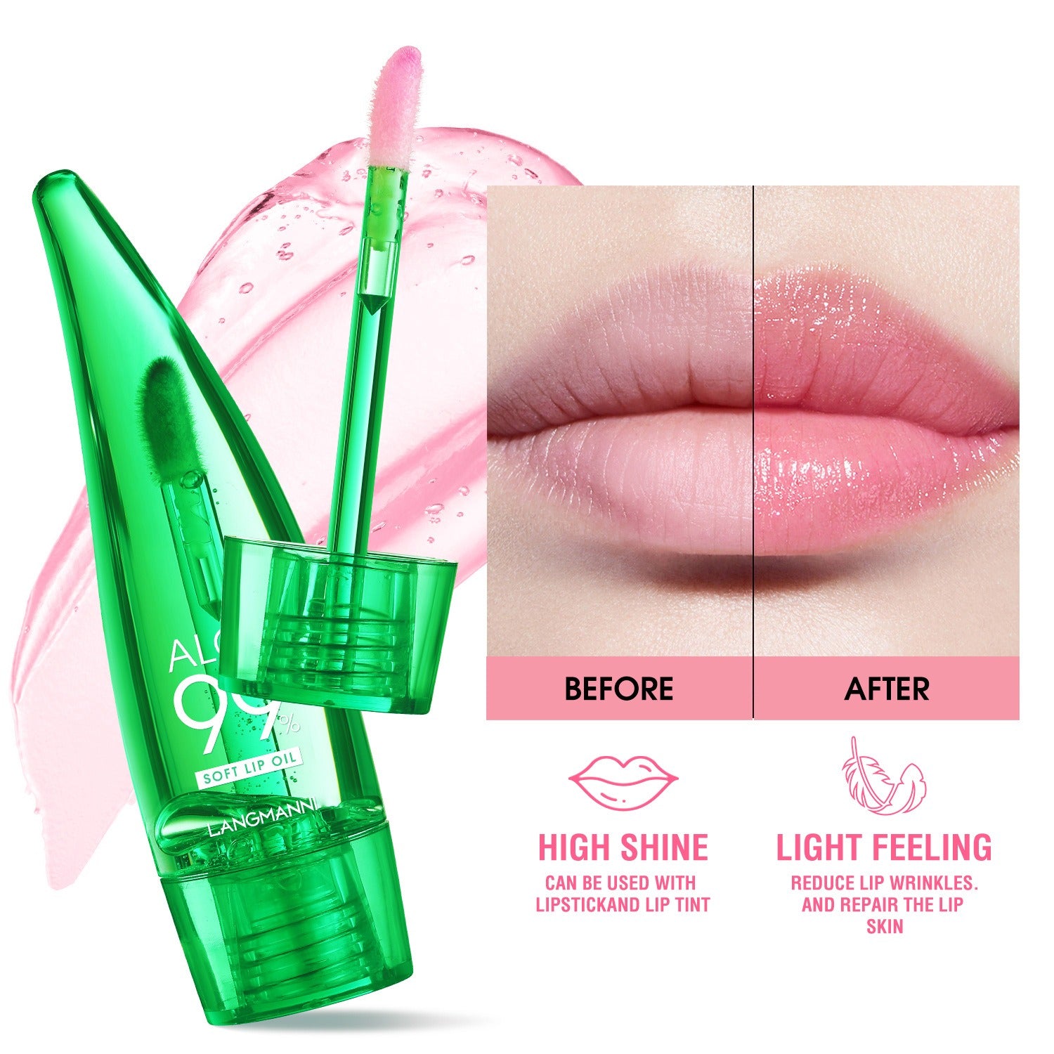 langmannni  Aloe vera lip gloss, temperature-sensitive color-changing lip glaze, moisturizing and protective lipstick, lip oil eprolo