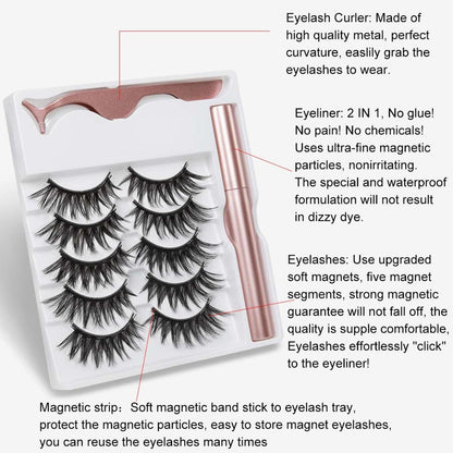 5 Pairs Magnetic Eyelashes Natural long Magnetic Eyeliner Magnetic False Eyelashes Tweezer Set Makeup Set Eyelash Extension eprolo