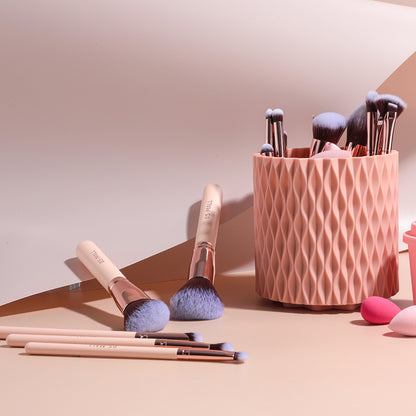 Juego de 18 brochas de maquillaje: con cubo giratorio y esponja para polvos