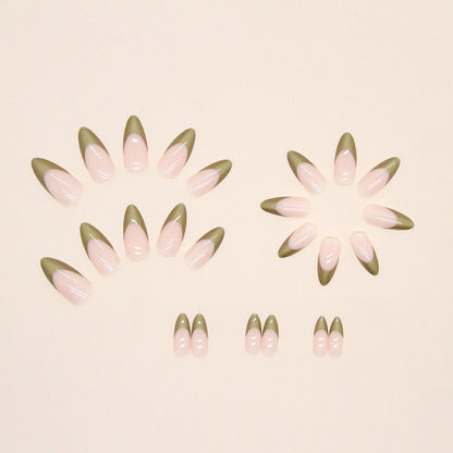 Faux Ongles en Pièces Spéciales, French Manicure en Or Perlé avec Ongles Amandes