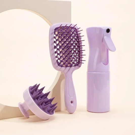 Hollow Comb Set With Spray Bottle 200ml Hair Care Product Set Silicone Shampoo Head Scalp Massage Brush eprolo