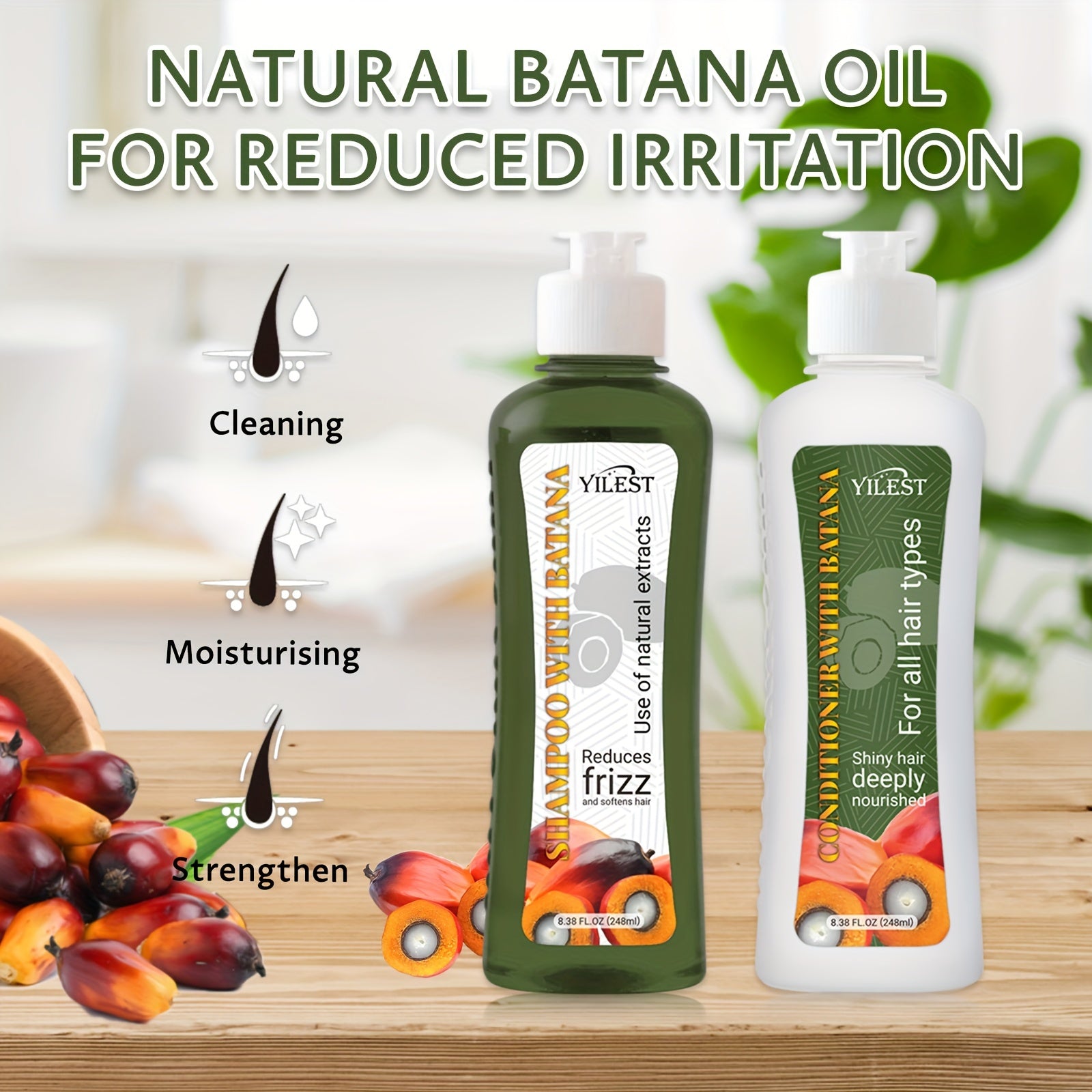 2 Flacons au Total 496Ml de Balm de Cheveux Batana et Huile d'Olive - Après-Shampooing Naturel et Sérums de Réparation Nourrit et Hydrate les Cheveux, Ajoute du Volume et Hydrate, un Champooing pour Cheveux Noirs Préféré Afrotix
