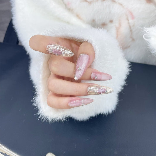 Manicura de otoño e invierno con cristales tipo ojo de gato, larga y puntiaguda, extraíble
