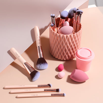 Juego de 18 brochas de maquillaje: con cubo giratorio y esponja para polvos