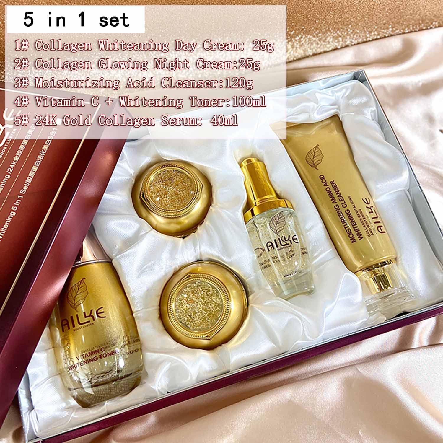Blanchissant au collagène de qualité supérieure, crème anti-taches sombres, anti-taches de rousseur et anti-rides, kit 5 en 1 Afrotix