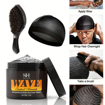 Kit de Pomade Wave pour Hommes Sevich - Ensemble de 3 pièces avec Durag Soyeux & Peigne, Crème Coiffante à Base d'Eau pour Vagues Profondes & Wolfing, Tenue Forte, Facile à Laver - Idéal pour Barbiers & Passionnés Afrotix