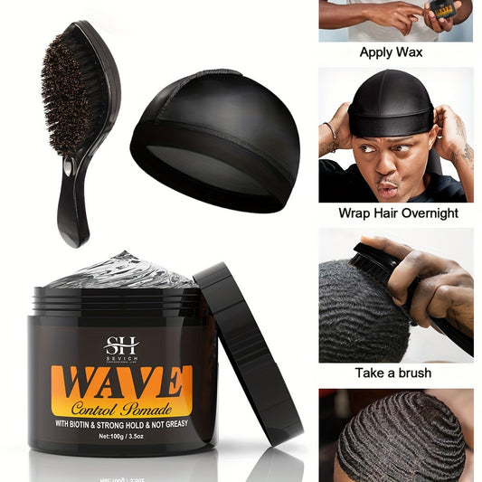 Kit de Pomade Wave pour Hommes Sevich - Ensemble de 3 pièces avec Durag Soyeux & Peigne, Crème Coiffante à Base d'Eau pour Vagues Profondes & Wolfing, Tenue Forte, Facile à Laver - Idéal pour Barbiers & Passionnés Afrotix