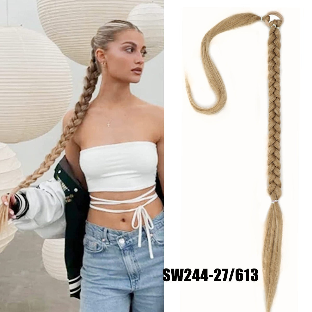 Fake Braid New Fashion Chemical Fiber Wig Female Long Braid Hair Extensions Hair Band Type Hair Extensions Braid Wig Ponytail eprolo